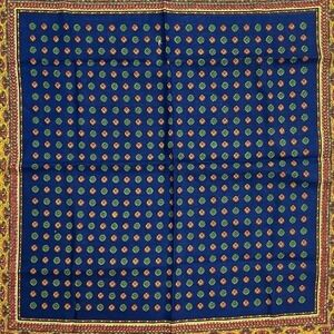 VTG Japanese Navy Blue & Gold Geometric‎ Scarf 26" Square